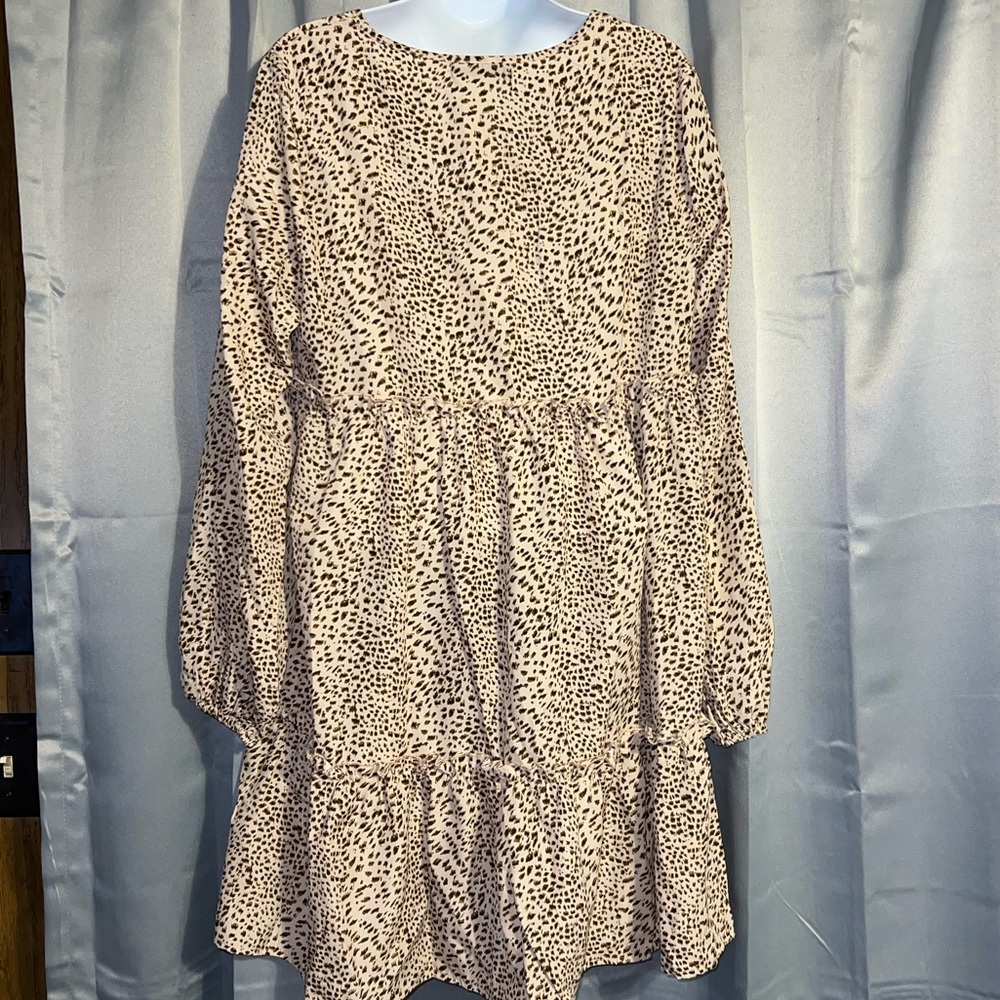 Dalmatian Print Frill Trim Chiffon Smock Dress in Apricot (L-8/10) - Picture 10 of 12